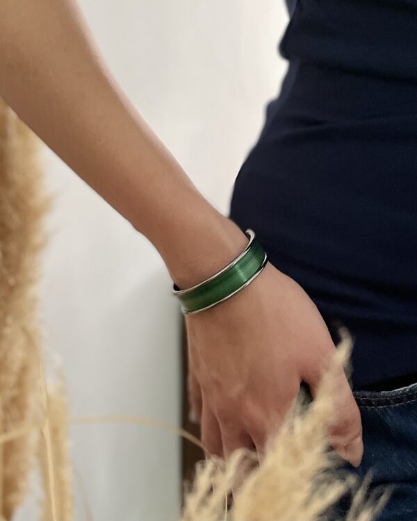 Bracelet vert en laiton argenté vieilli – Atelier Gahia